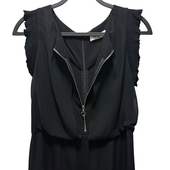 Sandro Paris Black Viscose Crepe Exposed Zipper Flutter Sleeve Dress Size 2 - Picture 5 of 10